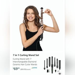 7 in 1 Curling Wand Set - Black and Brown